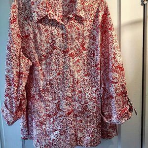 22W JM Collection Woman Fuchsia and White Button Down Blouse